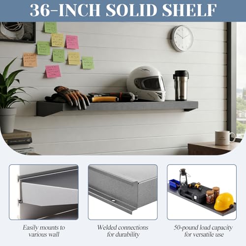 36 x 12 Inches 1 Pack Slatwall Solid Shelf Steel Wall Mount Storage,Black by DoubleFill - Used condition - Image 3