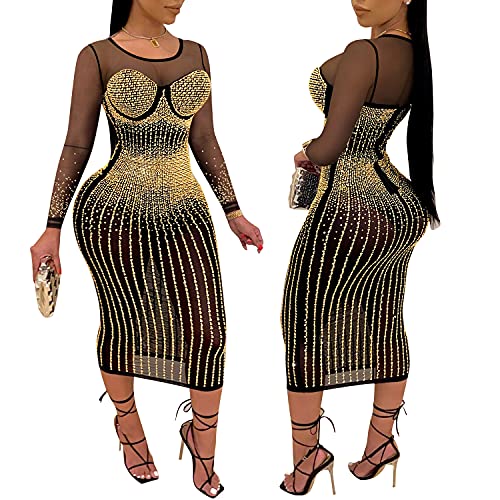 Image of PORRCEY Sexy Elegant Rhinestone Party Club Night Formal Dress for Women