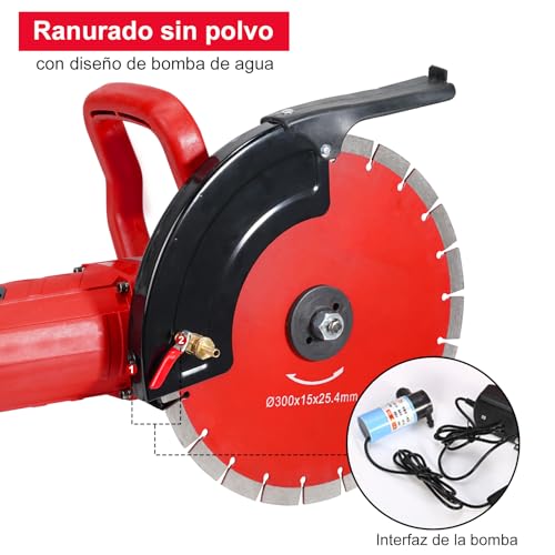 Miniatura 2 de Hychika 3200w Sierra Eléctrica Para Hormigón, 305mm Cortador De Sierra Circular Con Motor De 4300rpm, Rozadora Pared Incluye Línea De Agua Y Bomba, Para Piedra Ladrillo Madera