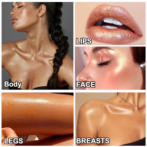 Body Shimmer Oil 100ml, Long Lasting Moisturizing Face & Body Luminizer, Waterproof Liquid Illuminator, Shimmer Glitter Oil Highlighter (#04 Golden Brown) - Thumbnail 6