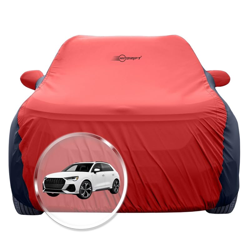 Image of NEODRIFT 'SuperTech' Car Cover for Audi Q3 (100% Water-Resistant, All Weather Protection, Tailored Fit, Multi-Layered & Breathable Fabric) (Colour: Red+Black)