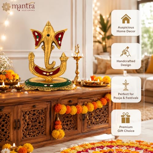Image of Kalakriti Decorative Lord Trishul Ganesha Idol for Home Decor - Golden Metal Finish Ganpati Murti for Pooja Room, Office & Gift Purpose