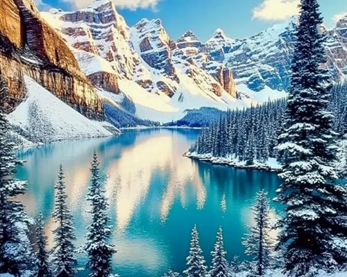 Point de Croix Kit Complet Montagne Enneigée 11CT avec Toile Imprimée Précise pour DIY Débutant