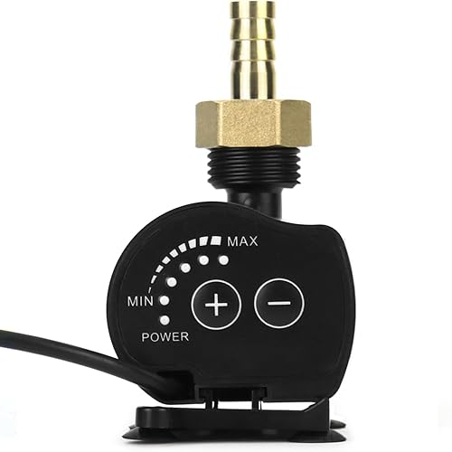 Miniatura 2 de QWORK Bomba de agua sumergible de 12 V con boquillas de rosca macho de latón, caudal de 800 LH, altura máxima de elevación de 14 pies, potencia