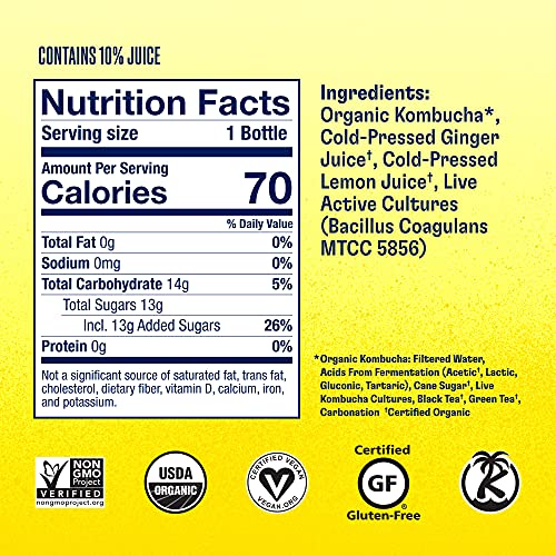 Health-Ade Kombucha Tea Organic Drink, Fermented Tea With Living Probiotics, Detoxifying Acids, Supports Gut Health, Non-Gmo, Vegan, Gluten Free, 12 Pack (16 Fl Oz Bottles), Ginger Lemon #TOP1