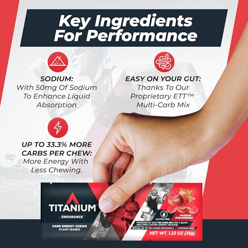 Image of TITANIUM Energy Chews for Running, Cycling - Plant-Based Natural Endurance Energy Gummies to Re Fuel - Energy Supplements - Preworkout Snack Bloks - Faster Than Energy Gels - No Caffeine - 8 Count