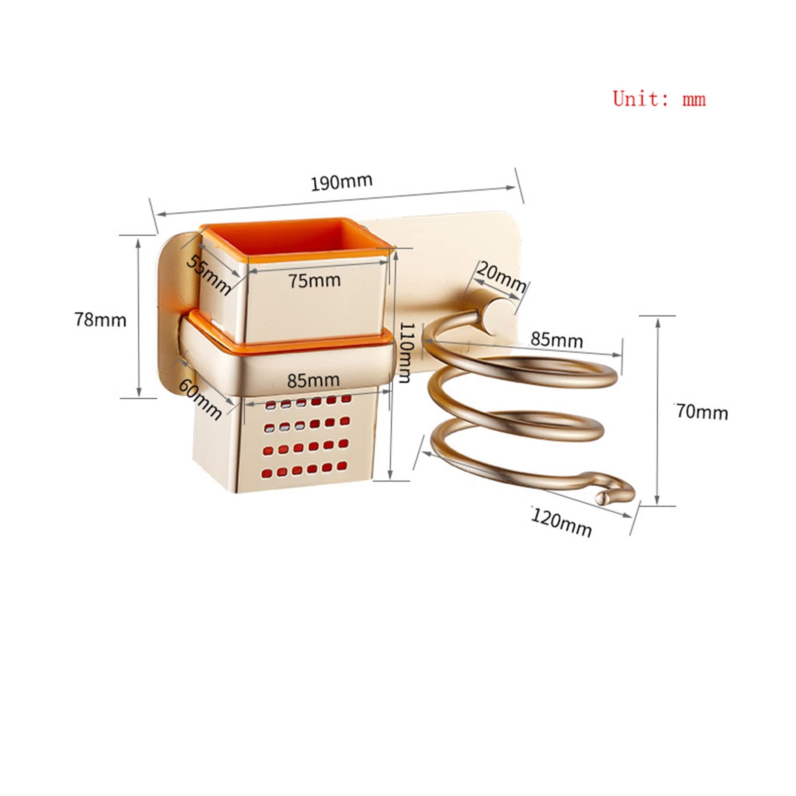 Soporte para secador de pelo montado en la pared, soporte de aluminio espacial, organizador de herramientas para el cabello para peines y clips