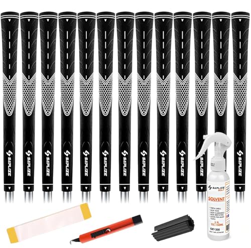 SAPLIZE Golf Grips Set of 13 with Complete Regripping Kit, Standard Size, Rubber Golf Club Grips, White