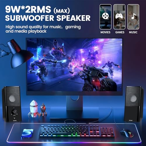Image of PC Wired Speakers for Desktop Battery Powered Speaker Computer Speakers Desktop PC Speaker with Volume Control, 3.5mm Aux Multimedia Gaming Speaker for Laptop /PC