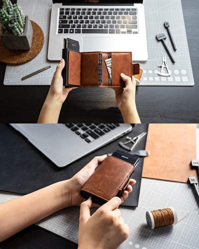 Image of VULKIT Credit Card Holder RFID Blocking Leather Automatic Pop Up Wallet Magnetic Wallet Double Card Case for Men and Women