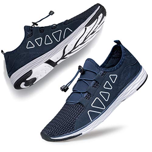 YHOON Men's Water Sneakers - Sports Aqua Shoes Lightweight Outdoor Quick Drying Navy Blue 11