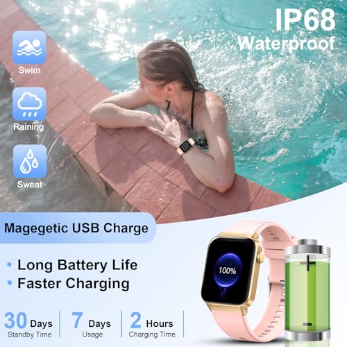 Image of uaue Smart Watch for Women Men(Answer /Make Call), Smartwatch Sports Fitness Tracker with Heart Rate Sleep Monitor Pedometer, IP68 Waterproof Fitness Watch for Android iOS