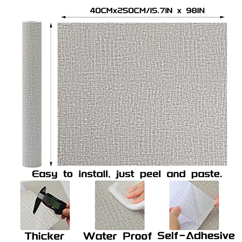 Lovada Peel And Stick Wallpaper Grey Grass Cloth Wall Paper - 15.7 X 98 Inch Self Adhesive Wallpaper Peel And Stick, Easy To Paste Wall Contact Paper For Stand Liner, Table And Door Makeover Decor #TOP1