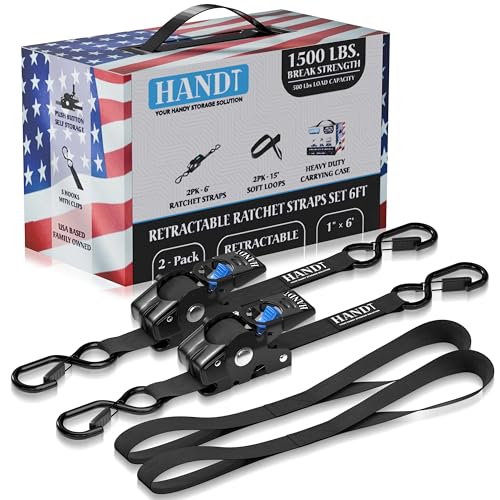 HandT 2-Pack 1in x 6ft Retractable Ratchet Straps