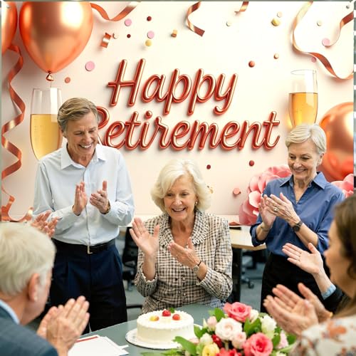 Large 71x43 Inch Retirement Party Decorations for Women Rose Gold Happy 3D Retirement Banner Backdrops Door Banner Background Photo Booth Props Flowers Balloons Decor by TagreSpike - Image 4