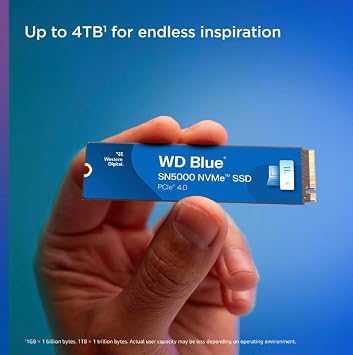 WDS400T4B0E WD Blue SN5000 NVMe SSD4TB M.22280 PCIe Gen4 x4 NVMe 1200TBW 3D QLC