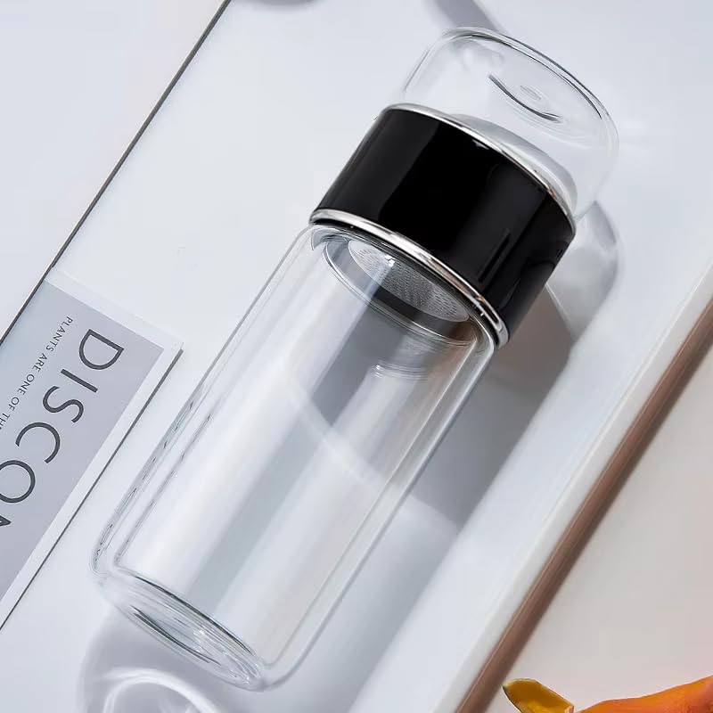 Image of 420ML Double-Layered Insulated Glass Tea Infuser Bottle | Tea & Water Separation Design for Loose Tea, Detox, & Fruit Water | Portable Glass Cup for Travel, Camping & Gifting