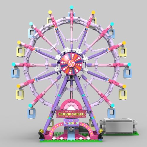 NEWRICE Della ruota panoramica rotante con luci Kit di costruzione, parco divertimenti costruzione blocchi di costruzione giocattoli set per 8+ anno Boys.Girls (Ruota panoramica rosa)