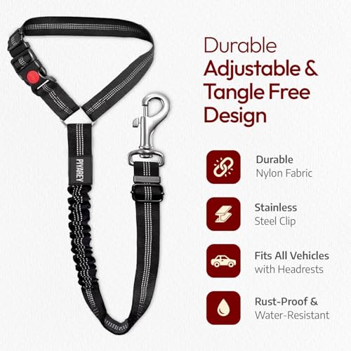 Image of Adjustable Vehicle Pet Travel Restraint Strap, Dog Belt, Tangle-Free 360 Rotatable Strap with Headrest Fixing Buckle for Canine Daily Road Trip Use