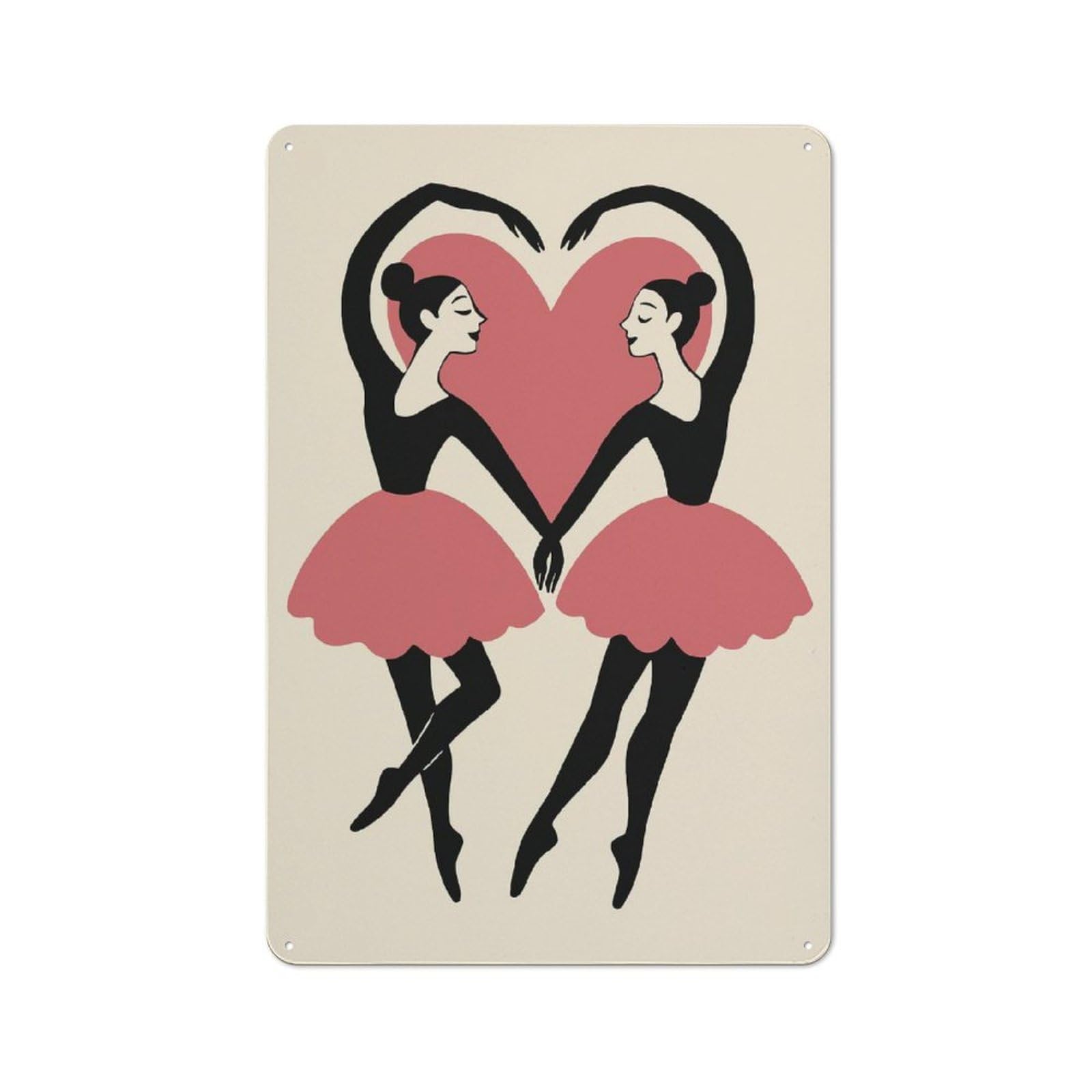 Junmoney Style-4 Ballet Dancers Forming A Heart Vintage Metal Wall Decor 30X20cm, Tin Sign For Cafe, Pub, Workshop Or Home Bar, Small Accent For Blank Walls