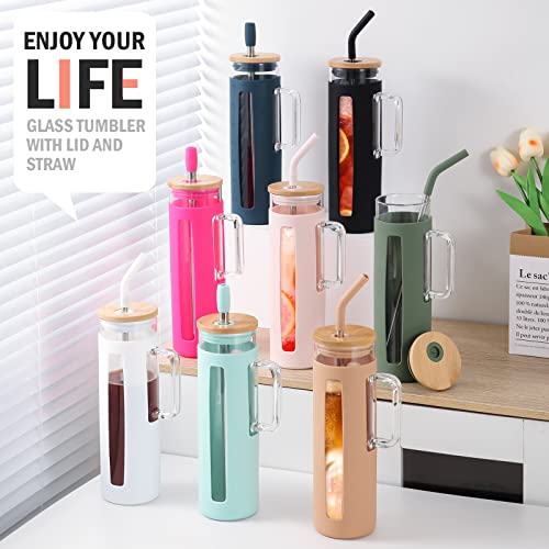 Kodrine Tumbler With Lid And Straw, 24 Oz Glass Tumbler With Handle, Iced Coffee Cup Boba Smoothie Cup, Coffee Tumbler Water Tumbler Cups With Bamboo Lid Home Office Tumblers, Pink #TOP6