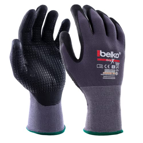 Belko GripX Arbeitshandschuhe Schutzhandschuhe Montagehandschuhe Griphandschuhe Gartenhandschuhe Feinarbeiten EN388 - Größe: 8 (M), 12 Paar Cover