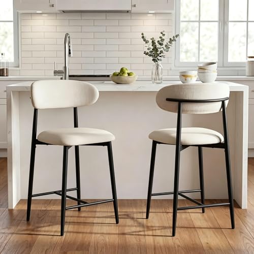 Image of AQO Counter Height Bar Stools Set of 2, Upholstered Counter Stools Modern Barstools with Metal Legs for Kitchen Island Dining Room, Black