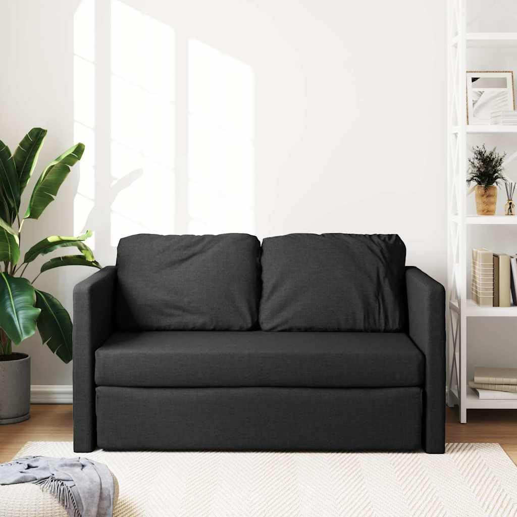 Sofá de suelo con función de dormir negro 112 x 174 x 55 cm de tela, sofá cama 2 en 1 sofá cama sofá con cojín, banco, salón para salón, habitación de invitados, oficina, duradero, cómodo