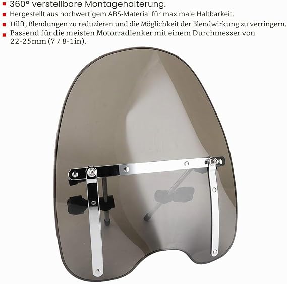 Motorcycle Windscreen Universal 22-25 mm Handlebar Mount Motorcycle Wind Deflector Windscreen [Smoky]