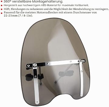 Motorcycle Windscreen Universal 22-25 mm Handlebar Mount Motorcycle Wind Deflector Windscreen [Smoky]