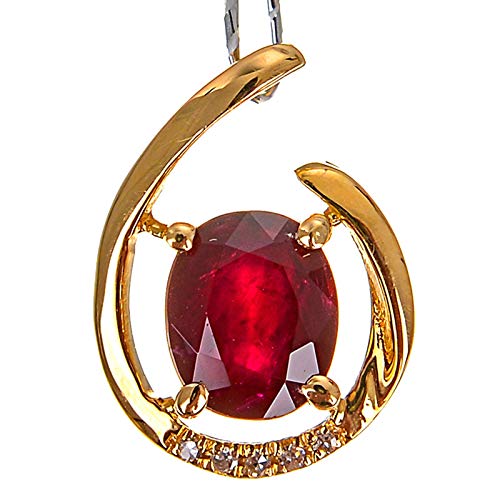 Collier pendentif or jaune 18 carats femme rubis larme ovale