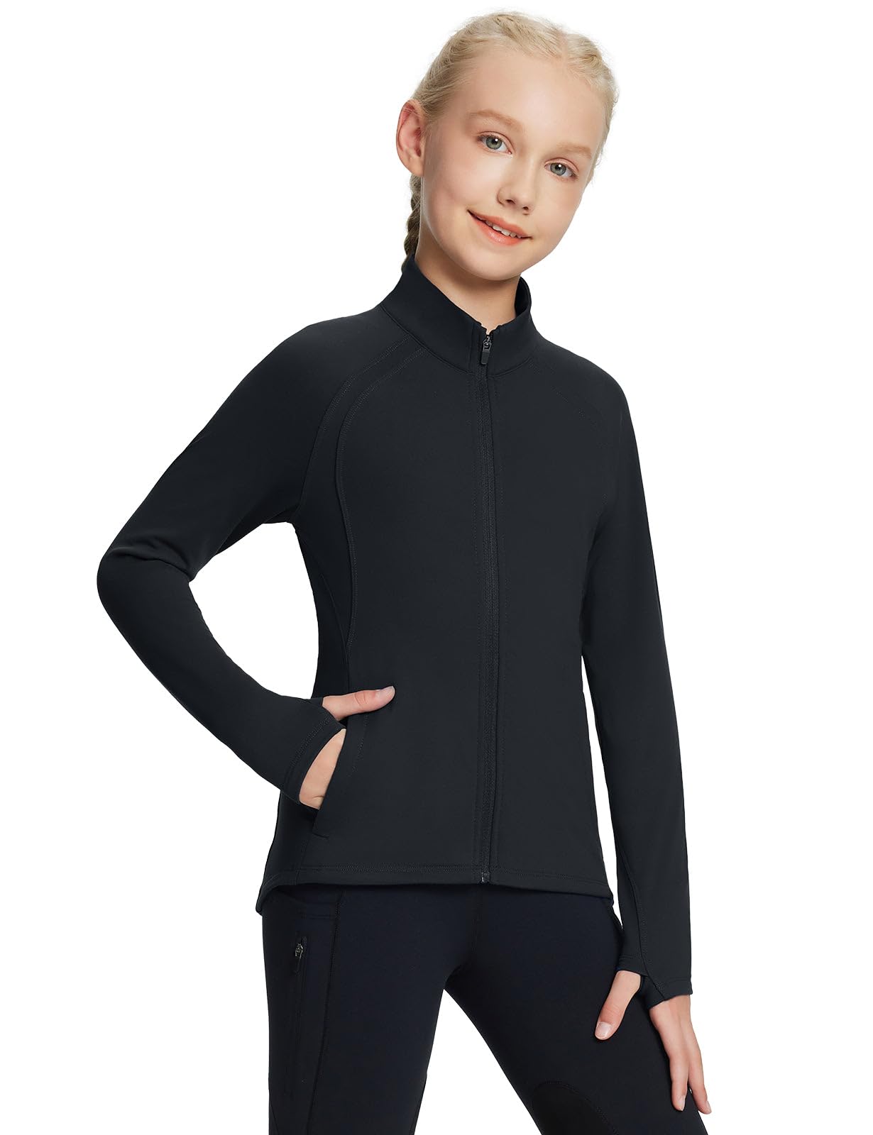 baleaf Kid's Fleece Jacket Full-Zip Raglan Sleeve Riding Shirts