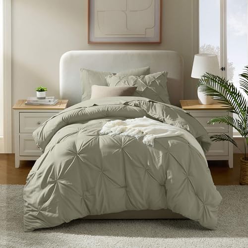 Nestl Twin XL Comforter Set 5 Piece - Pintuck Twin XL Bedding Set Light Sage, College Dorm Room Essentials Bed in a Bag, Twin XL Comforter Set for College Girls & Boys with Sheets, Pillowcase and Sham by Nestl - Used condition - Image 9