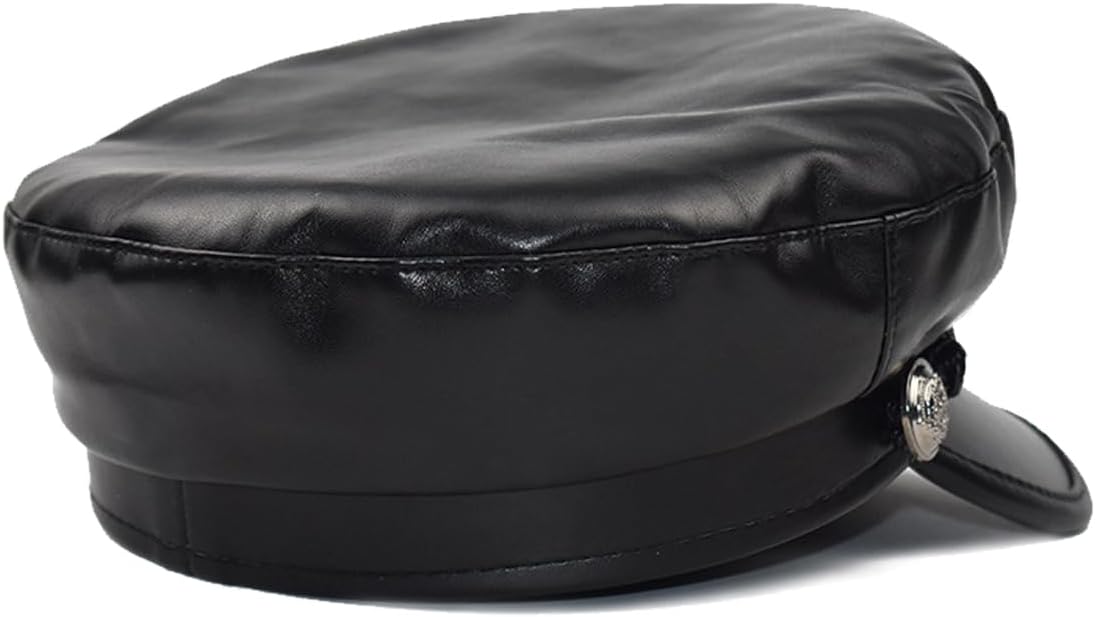 Women Fiddler Cap Newsboy Hat PU Leather Visor Beret Cap