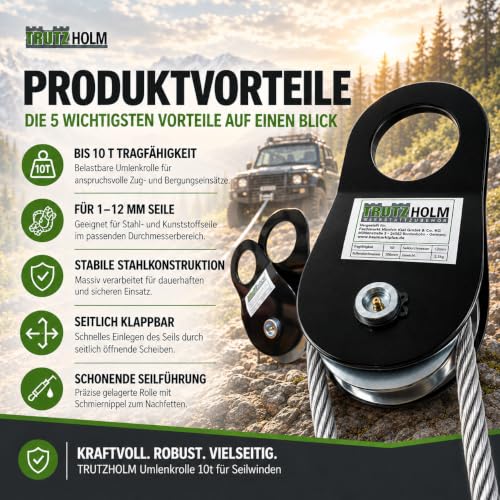 Foto von TRUTZHOLM Umlenkrolle 10t Forstseilwinde Seilrolle Offroad Seilzug Greifzug Seilwinde Forstseilwinde Offroad Winde Snatch-Block Umlenkriemenscheibe, Zubehör zur Umlenkung von Flaschenzug und Seilzug