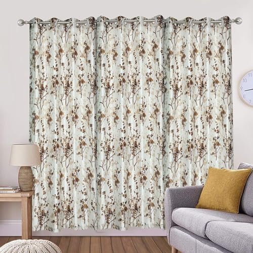 Image of Polyester Floral Print Light Filtering Door Curtain for Bedroom Living Room, 8 feet Long, Coffee, Set of 1