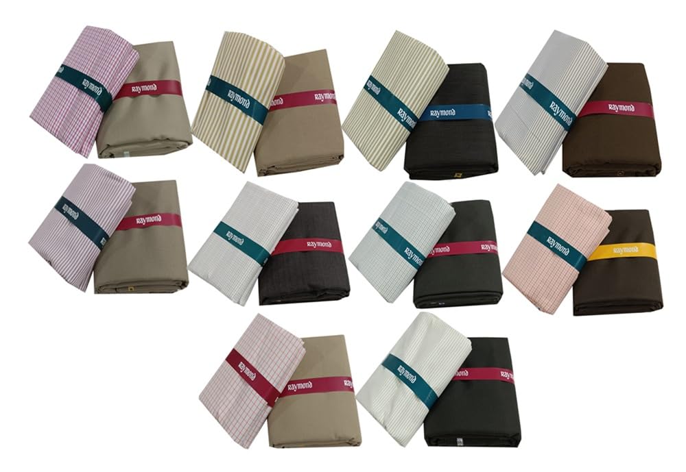 Raymond Unstitched Shirt Pant Fabric Combo Pack of 10 | Premium Poly Viscose Blend | Assorted Checks, Stripes & Solid Designs | Men’s Formal & Casual Wear Material-image-16