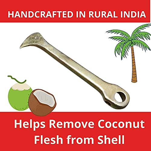 Image of Qts Coconut Remover Tool from Shell, Coconut Breaker Cum Opener Tool Stainless Steel Rod with Steel Handle, Silver, 18cm (DAS334)