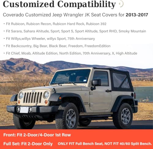 Image of Coverado Front Seat Covers for 2013-2017 Jeep Wrangler, Waterproof Red Leather Car Seat Covers Custom Fits Jeep Wrangler 2 /4 Door Unlimited Rubicon Sahara Sport High Altitude Pickup Truck