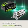 Greenworks 24V 4.0Ah Lithium-Ion High-Power Battery, Upgraded with 35% Power Boost (Genuine Greenworks Battery/ 150+ Compatible Tools)