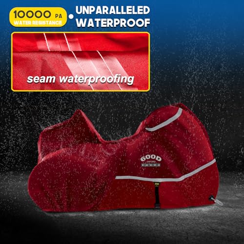 Image of Motorcycle Cover with Side+Top Box Heavy Duty 600D Waterproof for Touring Models Harley Davidson Ultra Limited,Road Glide Limited, Gold Wing,Road Master,Indoor & Outdoor Storage Red