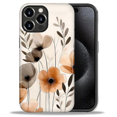 Goodsprout for iPhone 16 Pro Case,Hybrid 2-Layer Hard Shell + Silicone Protective Case -Resistant Shockproof- Bohemian Minimalist Floral Smudged Style