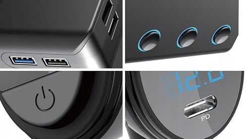 MBG line® Ładowarka USB multiport| Rozdzielacz gniazda zapalniczki samochodowej HC67C 120W | 3 Gniazda 12V z włącznikami i woltomierzem, Adapter do pojazdów