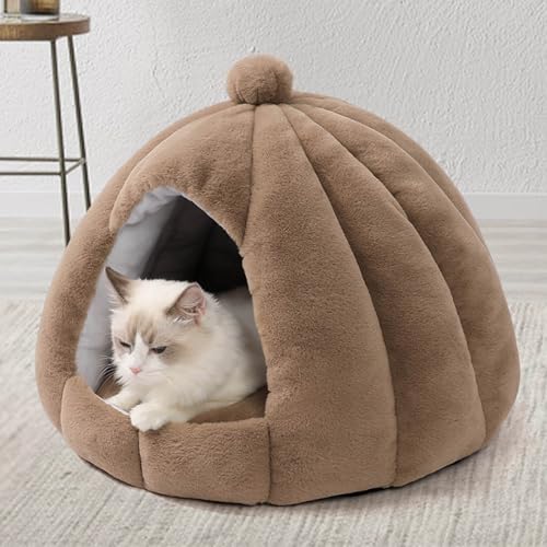 Geschlossenes Katzenbett, kuppelförmige kleine Katzenhöhlen, tragbares Kätzchenhaus, Haustierzubehör mit abnehmbarem, waschbarem, dickem Kissen, wasserdicht, rutschfest, große Kapazität-9