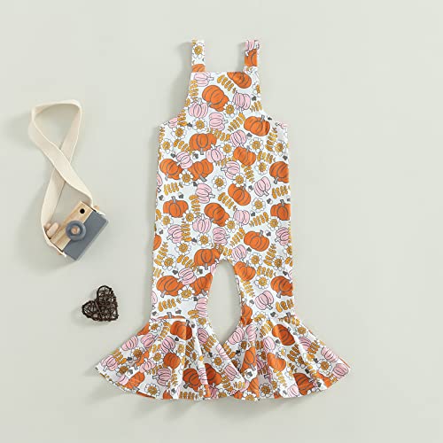 Brilliantme Infant Toddler Baby Girl Clothes Sleeveless Pumpkin/ Rugby/ Butterfly Romper Jumpsuit Flared Pants Overalls Outfits (F# Creamy White Pumpkin , 12-18 Months ) #TOP1