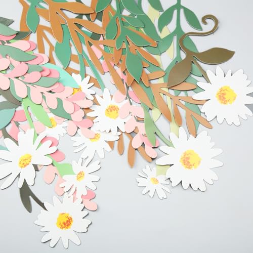 Image of Yeaqee 2 Pcs Flower Banner Garland Cute Double-Sided Waterproof Spring Floral Birthday Party Decoration Paper Backdrop for Wedding Baby Shower(Daisy,White)