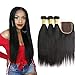 Brazilian Virgin Straight Human Hair 3 Bundles with Lace Closure Grade 8A Double Weft Long Inch Human Hair Extension with 4X4 Lace Closure Natural Black Color (22 24 26 with 20 Inch Closure)