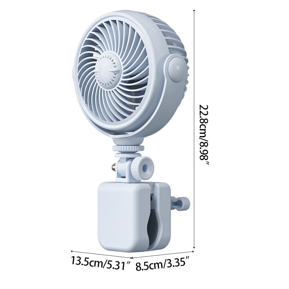 USB Klemmlüfter, 720 Grad Schwenkbarer Spannventilator für Fahrrad Lenker und Golfwagen, Kabelloser Klippventilator mit 4 Stufen für Camping Zelt und Schreibtisch