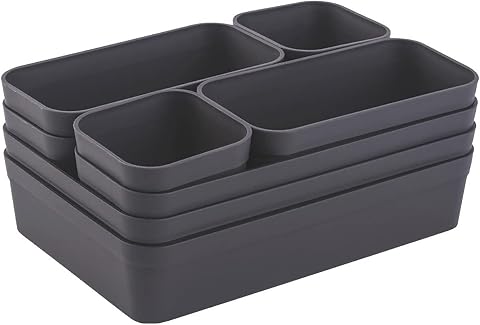 Gariella 1x Schubladen-Organizer Set Aufbewahrungs-Box Einteiler Trenn-System verstellbar Utensilien Stauraum Wohn-Badezimmer Kunststoff anthrazit