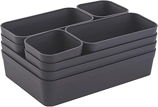 1x Drawer Organiser Set Storage Box, One-Piece Divider System, Adjustable, Utensils Storage Space, Bathroom, Plastic, Anthracite